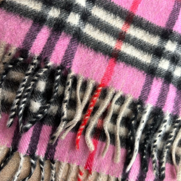 Pink Plaid Burberry Cashmere Fringe Trim Scarf - Picture 3 of 14